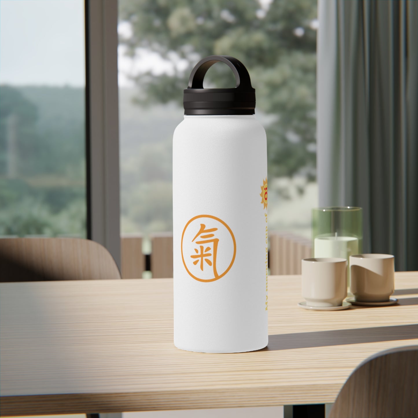 Water Bottle - Orange Qi (氣) Stainless Steel Bottle with Handle Lid
